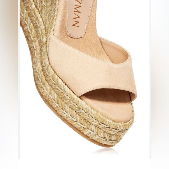Stuart Weitzman Womens Nudistcurve Beige Peep Toe Wedge Sandals Shoes 7.5 - Picture 3 of 11